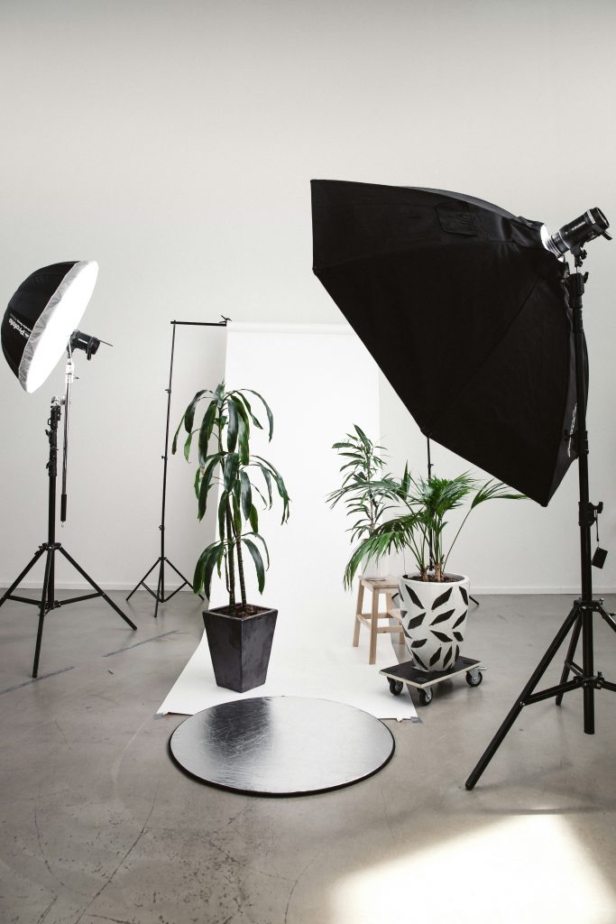 Shot of a photography studio with flashes and soft boxes